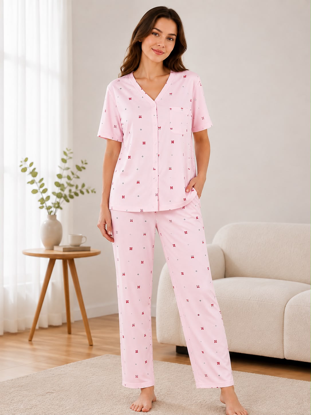 EL-VYN Secret Classic Cotton Button-Down Pajama Set