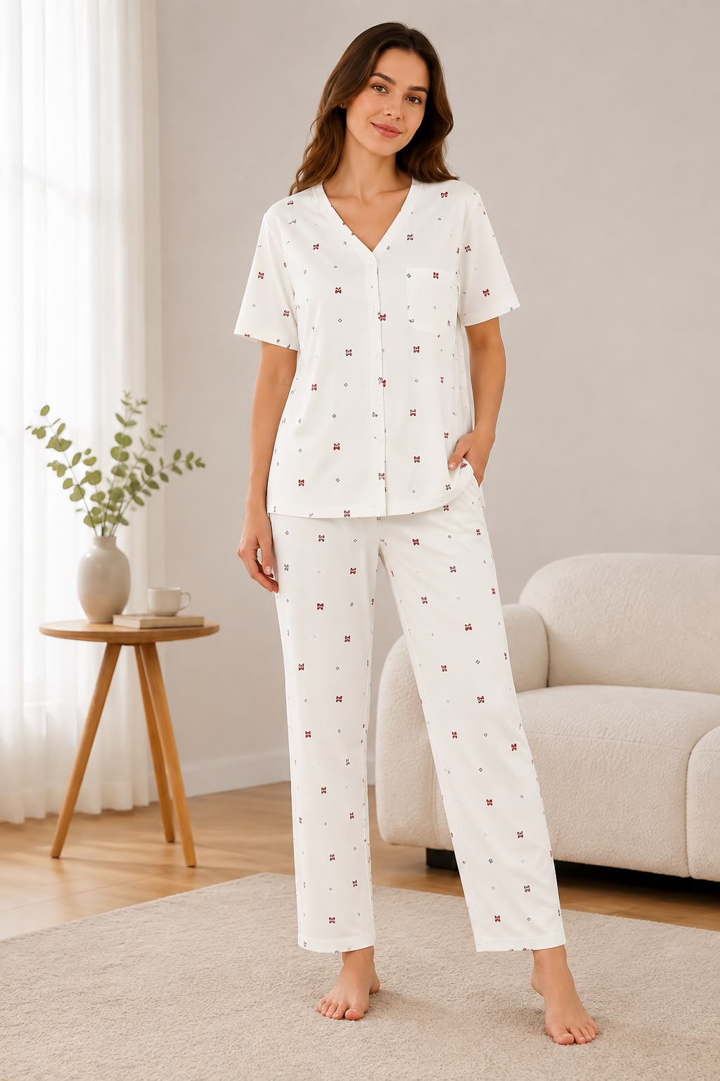 EL-VYN Secret Classic Cotton Button-Down Pajama Set