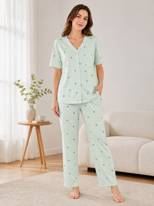 EL-VYN Secret Classic Cotton Button-Down Pajama Set