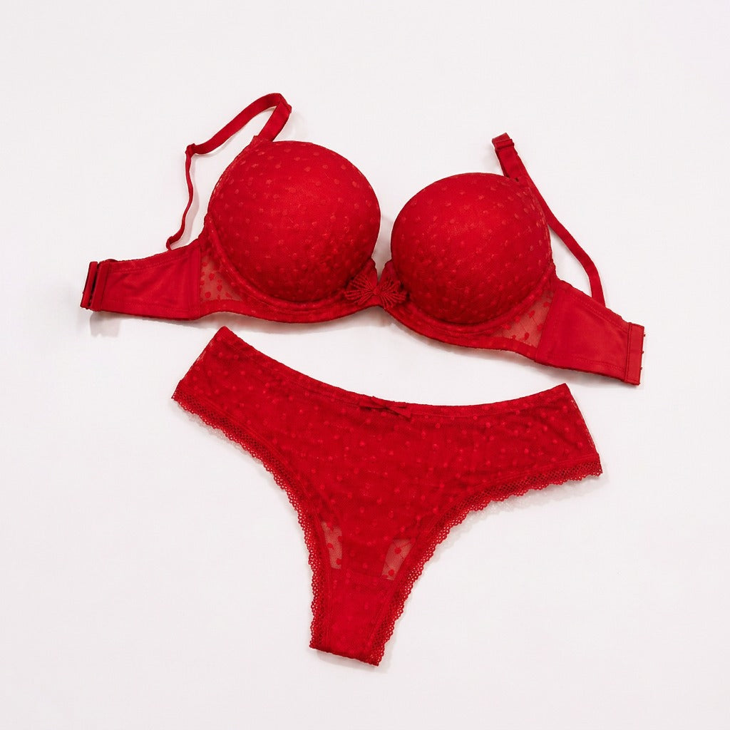 EL-VYN SECRET Red Lace Push-Up Bra &amp; Panty Set