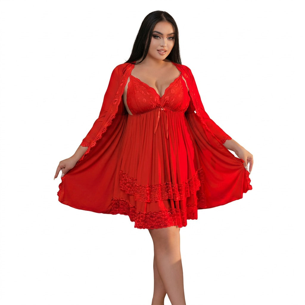 EL-VYN SECRET Red Lace Babydoll Nightdress