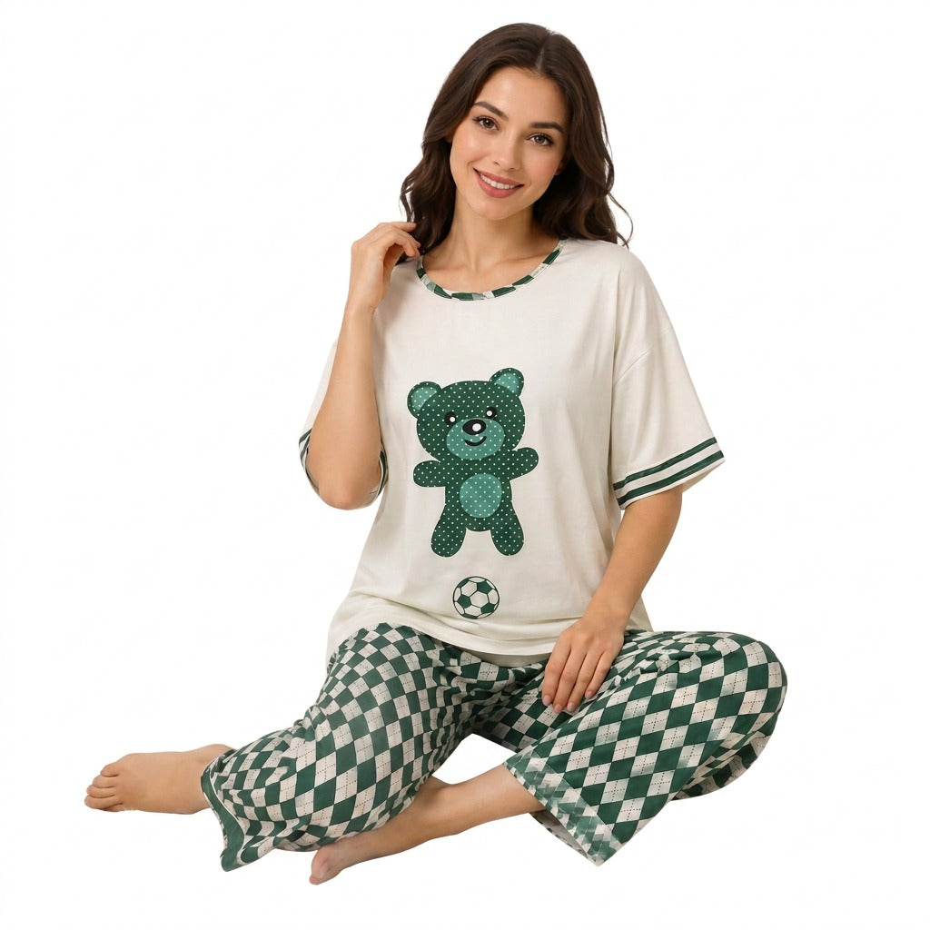 EL-VYN SECRET Cozy Bear Printed 3-Piece Lounge & Nightwear Set