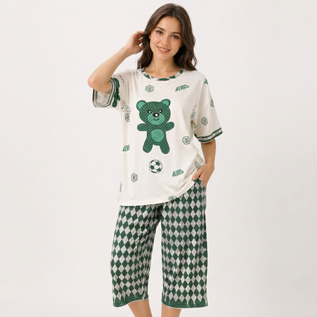 EL-VYN SECRET Cozy Bear Printed 3-Piece Lounge & Nightwear Set