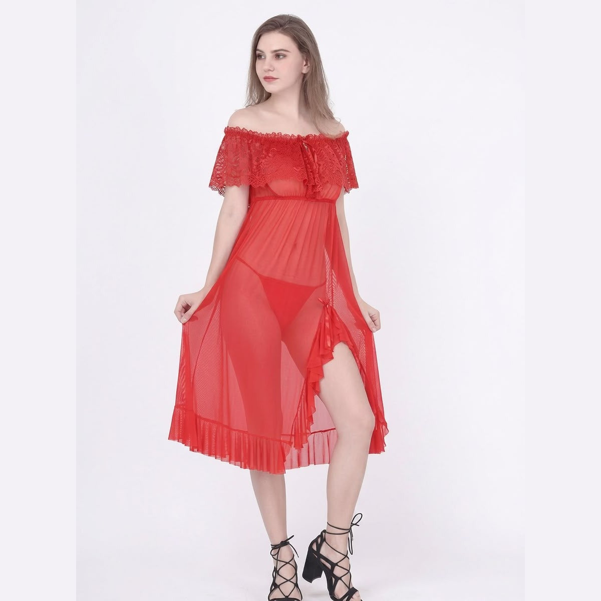 EL-VYN Secret Scarlet Romance Sheer Babydoll Nightdress