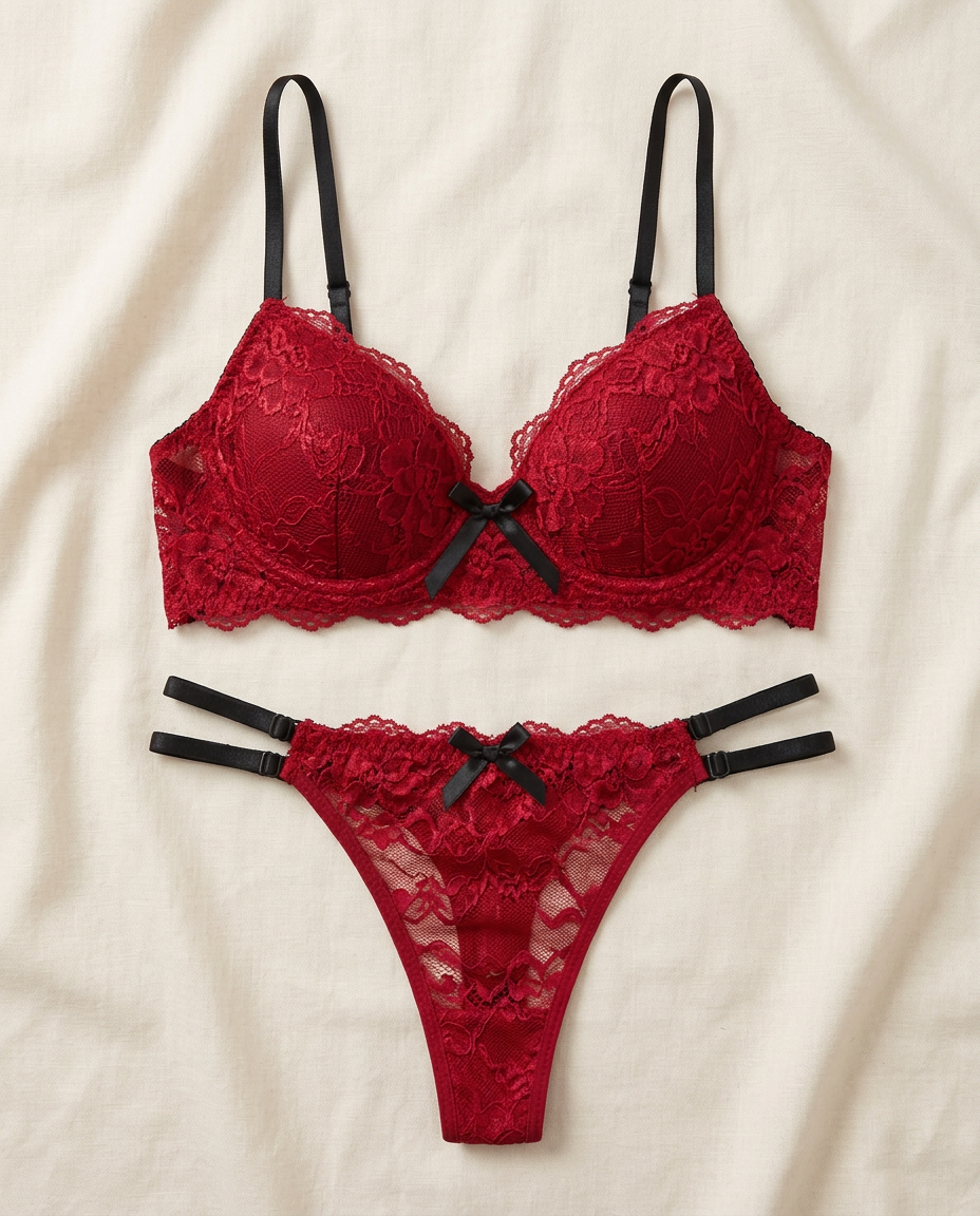 EL-VYN SECRET Floral Lace Bra & Panty Set – Ruby Red