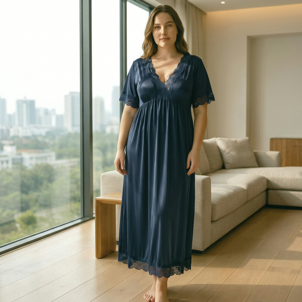 Lace-Trim Satin Maxi Nightgown — Plus Size