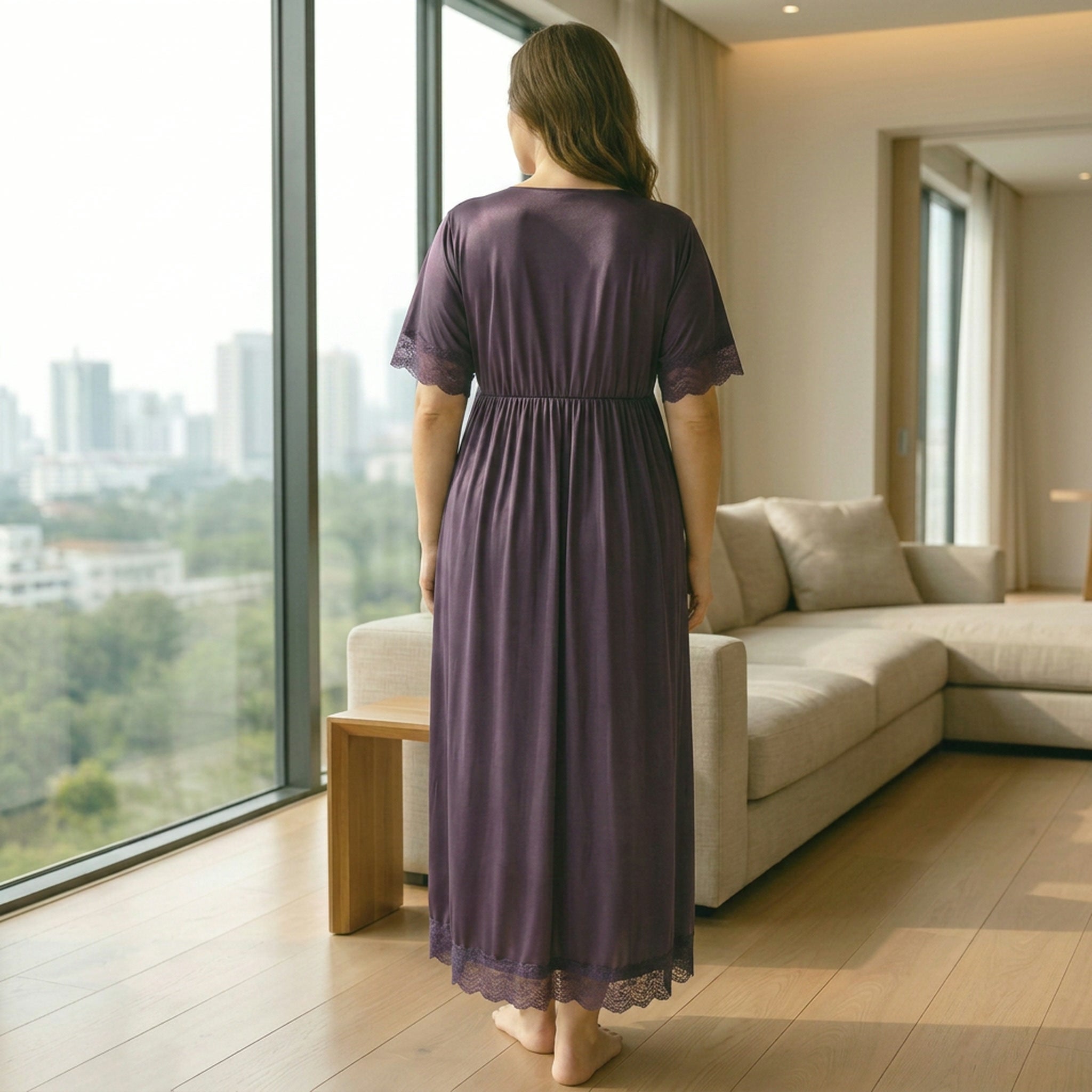 Lace-Trim Satin Maxi Nightgown — Plus Size
