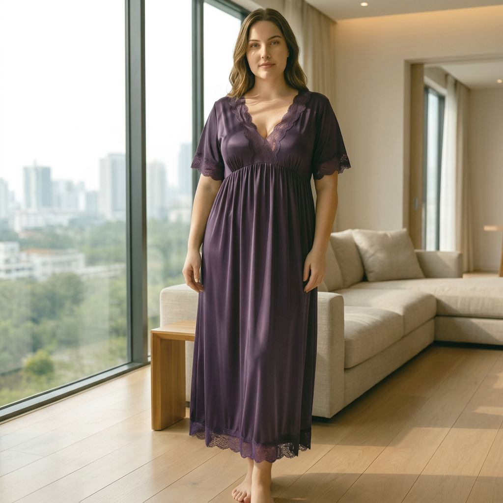 Lace-Trim Satin Maxi Nightgown — Plus Size