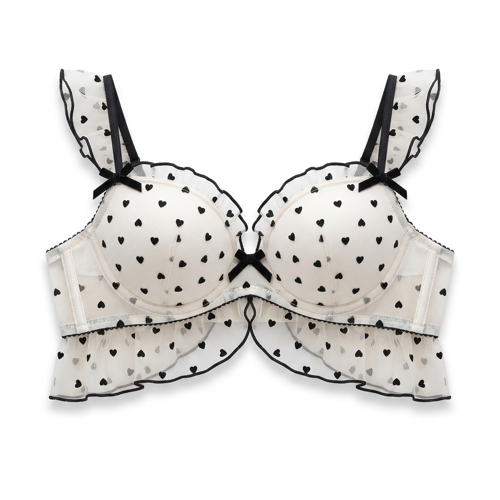 EL-VYN SECRET Black Heart Embroidered Lingerie Set