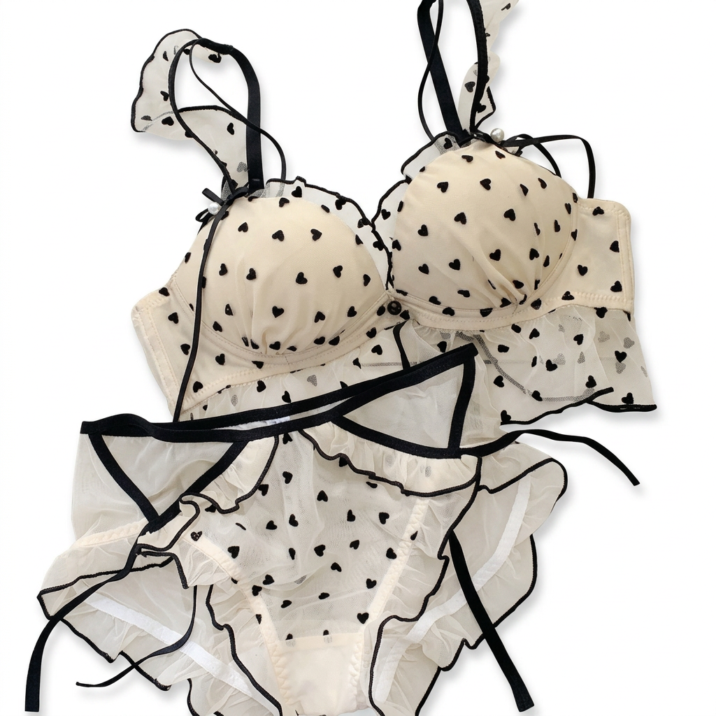 EL-VYN SECRET Black Heart Embroidered Lingerie Set