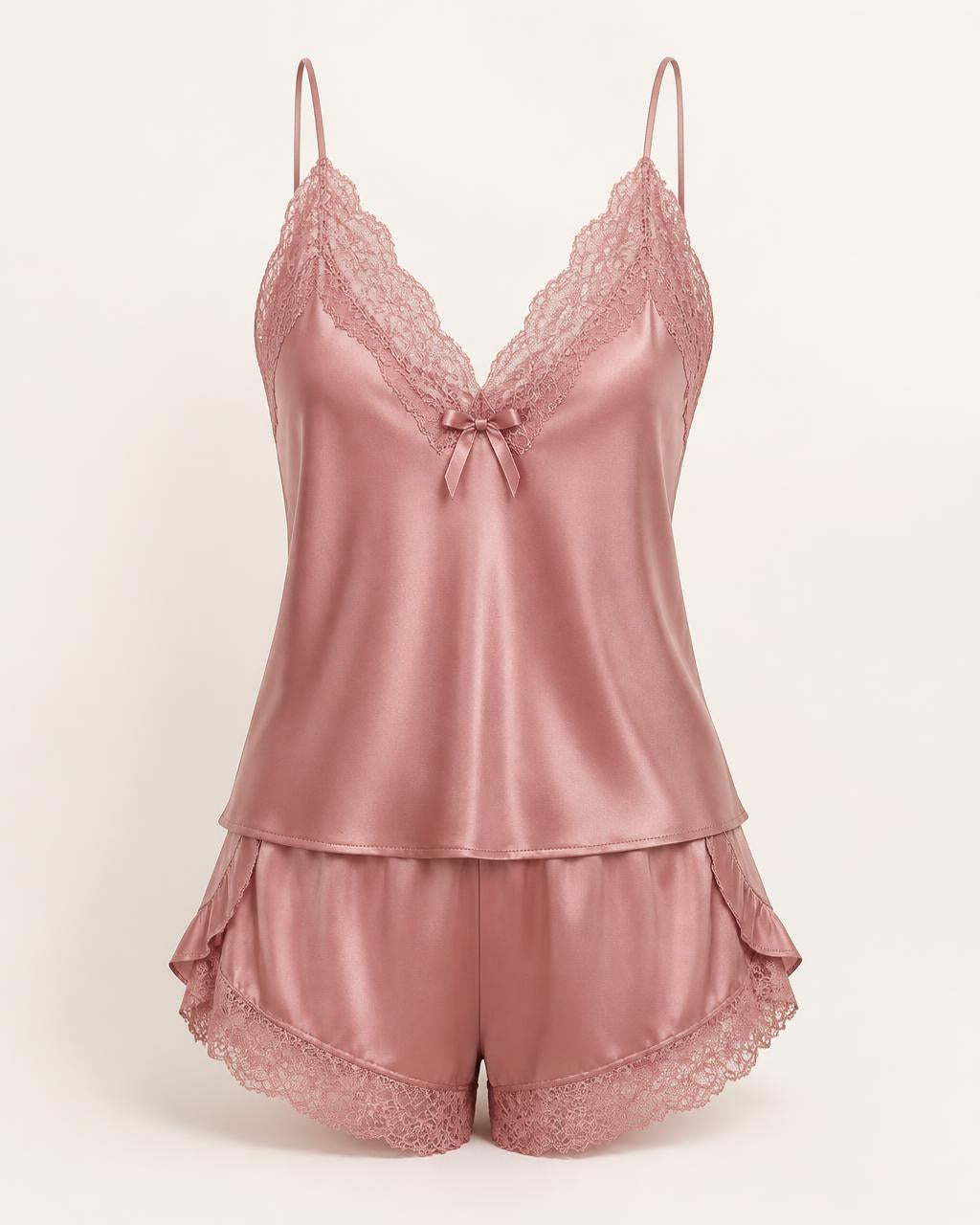 EL-VYN SECRET Satin Lace Cami & Shorts Sleepwear Set – Blush Pink